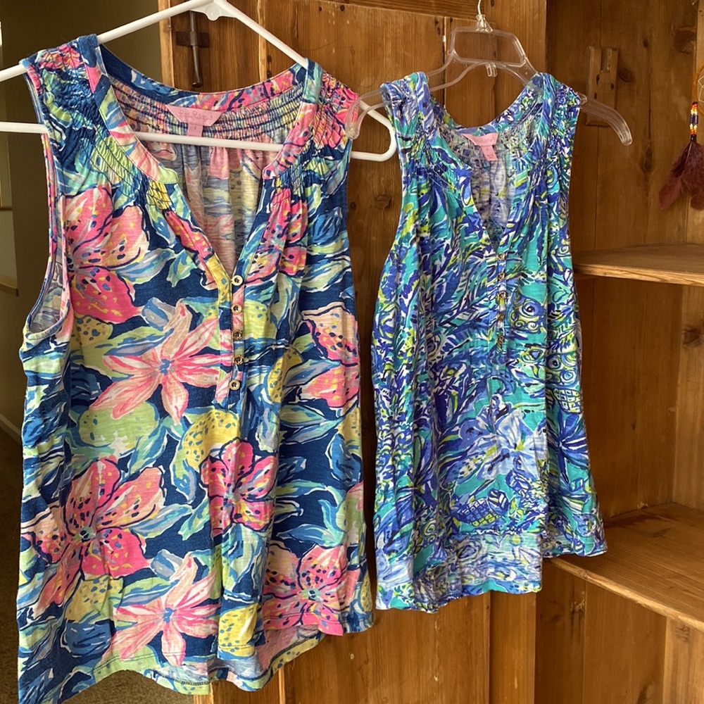 Lilly Pulitzer Floral Sleeveless Tees in Navy, Pink, Green, Blue